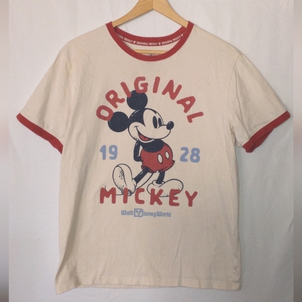 Disney Retro Vintage Feel Mickey Mouse Cream and Red T-Shirt Large - Picture 2 of 5